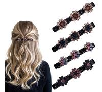 4 Pcs Sparkling Crystal Stone Braided Hair Clips,Braided Hair Clips for Women,Flower Braid Clips with Rhinestones,Shiny Hair Clips for Braids for Quick Change of Look Styling