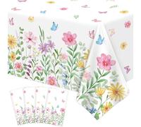 4 Pcs Spring Floral Tablecloth Blooming Flower Tablecloth Wildflower Table Cloth Butterfly Table Cover Easter Picnic Spring Party Decorations Tea Party Supplies Wild Flower Birthday Decor 86 x 51 Inch