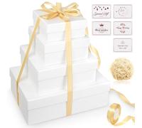 4 PCS Square Nested Gift Boxes, Assorted Sizes Stacking Gift Box with Lid Ribbon Greeting Card Shredded Paper, Luxury Packaging Box for Christmas Valentine's Day Birthday Festival