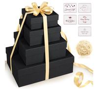 4 PCS Square Nested Gift Boxes, Assorted Sizes Stacking Gift Box with Lid Ribbon Greeting Card Shredded Paper, Luxury Packaging Box for Christmas Valentine's Day Birthday Festival