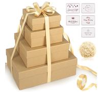 4 PCS Square Nested Gift Boxes, Assorted Sizes Stacking Gift Box with Lid Ribbon Greeting Card Shredded Paper, Luxury Packaging Box for Christmas Valentine's Day Birthday Festival