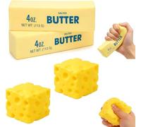 4 PCS Squishy Cheese Butter, 2 PCS Squishy Butter and 2 PCS Cheese, Stress Relief Cube Block, Yellow Unbreakable Figurine Simulation Cheeses Ball
