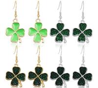 4 PCS St. Patrick's Day Earrings for Women Green Shamrock Earrings Dangle Four Leaf Clover Good Luck Charm Accessories Set, Irish Holiday Festival Acrylic Drop Jewelry Gifts