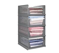 4 PCS Stackable Drawers Sliding Storage Bins for Closet Kitchen Bathroom & Bedroom Gray 33.5x43x72 cm - Versatile Clothing & Household Storage Solutions