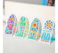 4 Pcs Stained Glass Window Metal Bookmark, Elegant Religious Christian Book Mark Gift for Bible Readers, Handmade Transparent Gothic Arch Bookmarks for Women Men, Lightweight Durable Bible Accessories