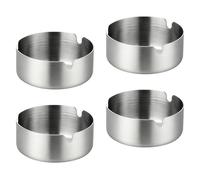 4 PCS Stainless Steel Ashtray Set, 8cm Diameter Round Ash Trays with 3 grooves for Home, Office, Bars - Indoor & Outdoor Use (Silver)