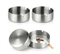 4 PCS Stainless Steel Ashtray Set, 8cm Diameter Small Round Ash Trays with 3 grooves for Home, Office, Bars - Indoor & Outdoor Use (Silver)