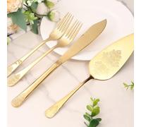 4 Pcs Stainless Steel Cake Cutting Set, Vintage Engraved Cake Cutting Server for Wedding Engagement Anniversary Birthday Party Prom Picnic (Gold)