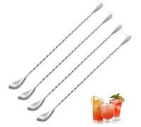 4 Pcs Stainless Steel Cocktail Stirrers,30 CM Long Bar Spoon,Cocktail Spoon Suitable for Home or Bartender Use Cocktail Coffee Tea(Silver)