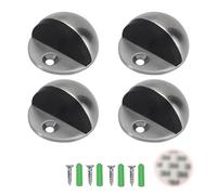 4 Pcs Stainless Steel Door Stoppers, Rubber Buffer, Oval/Half Moon, Floor Mounted with Screws or Self Adhesive Pads for Hard Floor Glass