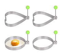 4 Pcs Stainless Steel Egg Rings with Anti-Heat Handle Round and Heart-Shaped Egg Cooking Rings Non Stick Fried Egg Moulds for Frying, Pancakes, Mcmuffin