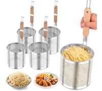4 Pcs Stainless Steel Food Strainer with Wood Handle Multifunctional Pasta Basket Noodle Basket Fine Mesh Skimmer Kitchen Fine Sieve Mesh Strainer for Boiling Straining Deep Frying