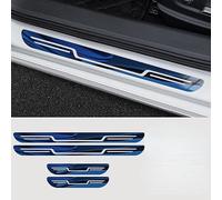 4 pcs Stainless Steel Kick Plates Door Sill for Skoda Enyaq iV 2020 2021 2022 2023 2024 2025, Scuff Guard Threshold Welcome Pedal Strip Cover(Blue)