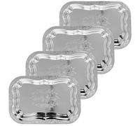 4 Pcs Stainless Steel Silver Serving Trays, Floral Engraved Decorative Platter with Mirror Polish Finish, Stackable Canteen Restaurant Buffet Tray, Raised Edge, 13.8 x 9.6 in, for Family Meals and