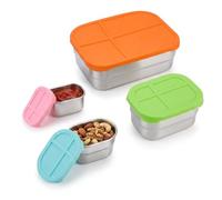 4 PCS Stainless Steel Snack Containers with Silicone Lids, 304 Metal Food Storage Boxes, 50ml-720ml Stackable Leak-Proof Mini Lunch Pots for Snacks, Fruit, Sauce, Meal Prep, Travel, School & Office