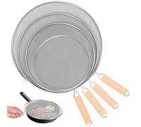 4 Pcs Stainless Steel Splatter Screen for Frying Pan, Grease Splatter Guard with Heat-Resistant Wooden Handle (21cm, 25cm, 29cm, 33cm) Multipurpose Cooling Rack or Strainer