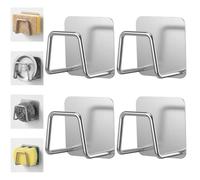 4 PCS Stainless Steel Sponge Holder for Kitchen Sink, Strong Adhesive Small Sponge Sinks Holder for Brush, Premium Rust Proof Waterproof Sink Caddy for Kitchen Accessories, Quick Drying (Silver)