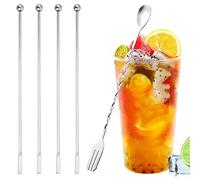 4 Pcs Stainless Steel Stirrers Cocktail with 1 Pcs Drink Stirrers Fruit Fork Drink Swizzle Stick with Small Rectangular Paddles Cocktail Mixing Spoon for Wine Juice