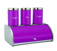 4 Pcs Stainless Steel Tea Coffee Sugar Bread Bin Set Purple