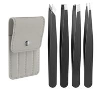 4 PCS Stainless Steel Tweezers Set Black | Precision Tweezers | Ingrown Hair Removal, Splinter Removal, Blackhead Remover, Tick Remover, Facial Hair Removal