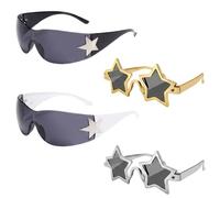4 PCS Star Glasses, Star Sunglasses, Two Connected Pentagram Pairs and Two Individual Star Shapes, For Fashion Accessories and Outdoor Activities, Star-Themed Design with Durable Frame Construction