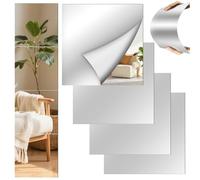 4 PCS Stick On Mirrors for Wardrobe Doors, 30x30cm Self Adhesive Acrylic Mirrors Stickers, Safe HD Plexi-glass Mirror, Large Full Body Length Frameless Mirrors Tiles for Walls Bathroom Bedroom Hallway