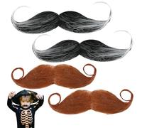 4 PCS Stick on Moustache Moustache Fancy Dress Fake Mustache Novelty Beard Black and Brown Fake Beard Stickers Masquerade Sticky Beard for Halloween Masquerade Christmas Party
