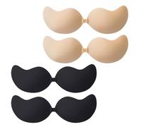 4 PCS Sticky Bra Push Up - Invisible Backless for Summer V-Neck, Club Dresses, and Wedding Outfits - Push Up Sticky for A Cup Size with Strong Adhesive for Low-Back Styles Black, Beige