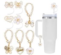 4 Pcs Straw Cover for Stanley Cup 40&30oz Reusable Silicone Straw Covers with Matching Charms 10mm Dust-Proof Straw Topper Flowers Sparkle Butterfly Straw Lips Reusable for Tumbler Accessories