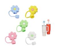 4 Pcs Straw Cover,Straws Covers for Stanley Cup,Straw Tips Replacement Silicone Cap,Cute Colorful Flower Shaped Topper,Dust-Proof Reusable Compatible Protector Sleeve for Astanley,Snoopy Tumbler