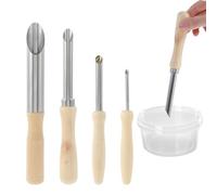 4 PCS Straw Puncher Straw Hole Punch Plastic Cup Lid Hole Wooden Handle Lemonade Cups Lid Holes Puncher Stainless Steel Wood Circular Clay Cutters Pottery Tool for Drilling Sculpture