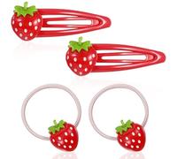 4 Pcs Strawberry Hair Clip and Hair Ties Set, Red Metal Snap Hair Clips Sweet Fruit Hair Barrettes Cute Strawberry Hair Accessories for Girls Toddlers Kids and Teens Gifts