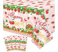 4 Pcs Strawberry Tablecloth Berry Sweet One Table Covers Strawberry Theme Party Table Cloth Strawberry Birthday Decorations Strawberry Baby Shower Supplies Berry First Birthday Decor 86 x 51 Inch