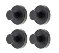 4 Pcs Suction Cup Hooks for Shower, Stainless Steel Heavy Duty Door Hanger Black for Bathroom, Kitchen, Glass Door, Mirror, Tile-Towel, Coat, Bath Robe for Hanging up to 11 lbs