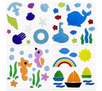 4 Pcs Summer Gel Window Clings Colorful Seasonal Toddlers Window Jelly Stickers, Shell Rainbow Pattern Decorations Accessories for Summer School Home Office Bathroom Nursery Supplies
