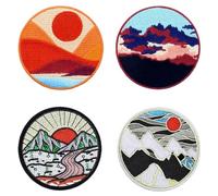 4 Pcs Sunrise from Mountain Vintage Emblem Patch Iron On Sew On Colour Embroidered Fastener Cute Style Funny Applique Tactical Military Patches for Jacket,Hats,Vest,Bags,Clothes,Jeans,Backpacks