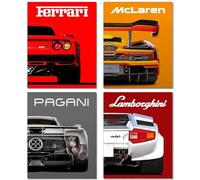 4 Pcs Super Car Posters, Cool Supercar Canvas Wall Art, Modern Racing Ferrari McLaren Pagani Lamborghini Paintings, Classic Supercar Prints for Man Boys Bedroom, Living Room Decor (Unframed 8x12 Inch)