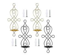 4 Pcs Swirling Wall Candle Holders, Vintage Decorative Wall Candle Sconce Holder, Foldable Metal Candle Sconces for Pillar Candle Hanging Candle Holder, Gold & Black
