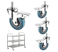 4 PCS Swivel Furniture Wheels with Brake M10/M12 Stem Locking Castors for Smooth Mobility 65mm/75mm PVC Trolley Wheels Floor Protecting Heavy-Duty Casters