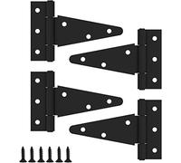 4 Pcs T-Hinge Gate Shed Hinges in Black, 4 Inch Door Barn Gates Hinges, Metal Heavy Duty Gate T-Strap Hinge with Screws