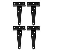 4 Pcs T-Hinge Gate Shed Hinges in Black, 6 Inch Door Barn Gates Hinges, Metal Heavy Duty Gate T-Strap Hinge with Screws