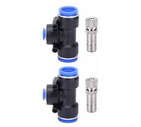 4 Pcs T-Shaped 3-Way Tube Reducer Connector + Nickel-Plated Nozzle Kit, 12mm to 8mm Quick Push-to-Fit Pipe Jointer for Irrigation Spray Nozzle and Misting System