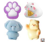 4 PCS Taba Squishy Kit, Taba Squishy Paw Set for Stress Relief, Soft Squishies for Focus Enhancement, Perfect for Office Study and Gift Giving, Includes Bear Elephant Cat Paw Hamster