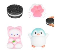 4 Pcs Taba Squishy Set,Black Biscuit+Fluffy Cat Paw+Pink Cute Cat+Blue Penguin,Cat Paw Squishy,Taba Squishy Cat For Stress Relief Sensory Play,Birthday Gifts For Children And Adults