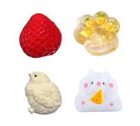 4 Pcs Taba Squishy Set, Colorful Fufu Taba Squeezeable Fidget Toys with Strawberry + Fruit Cat Paw + Chick + Hamster, Toy Squishes Kit for Stress Relief Sensory Play Fidget Gifts for Man and Women