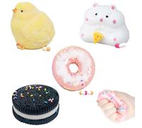 4 Pcs Taba Squishy Set,Colorful Sugar Black Biscuit+Fluffy Chick+Fluffy Hamster+Sparkling Doughnut,Taba Squishy Hamster,Taba Squishy Chick For Fidget Toys Suitable Adults Kids