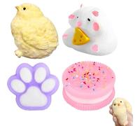 4 Pcs Taba Squishy Set, Donut+Cute Cat Paw+Chick+Cheese Hamster, Fufu Squishy Squeeze Toy, Squeezeable Fidget Toys to Anxiety Relief, Party Favors, Birthday Gifts for Children and Adults