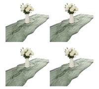 4 Pcs Table Runner in Sage Green Cheesecloth, 35.4 x 118.1 in Boho Style with Wrinkle Texture, Lightweight Sheer Fabric for Weddings and Parties, Elegant Table Decoration Set