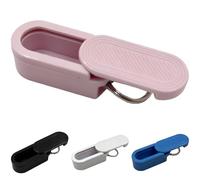 4 Pcs Tablet Holder Keychain Set, Metal Adhering Slide Medication Dispenser with Key Ring, Portable Travel Organizer, White Blue Pink Black, Compact Storage for Keys Bags and Pockets