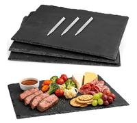 4 Pcs Tableware Rectangle Slate Dinner Plate - 30 x 25 cm - Natural Slate Rustic Raw Cut Serving Dish Cheese Board Savoury Mat with Soft Padded Feet